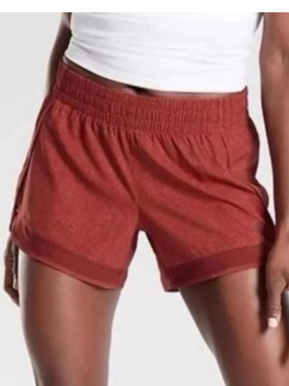 EUC Athleta Mesh Racer Run Short Size Small Rust